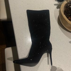 *never worn* Public desire black Rhinestone stiletto knee high heel